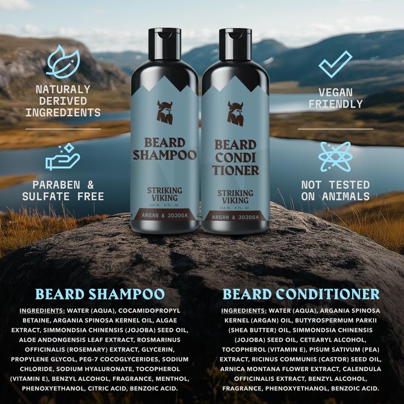 Striking Viking Beard Shampoo and Conditioner Set â€“ 4 Fl Oz Each, Fresh Masculine Scent - Beard Wash and Conditioner for Men - Cleanses & Softens, with Argan & Jojoba Oil - Sulfate & Paraben Free - Image 4